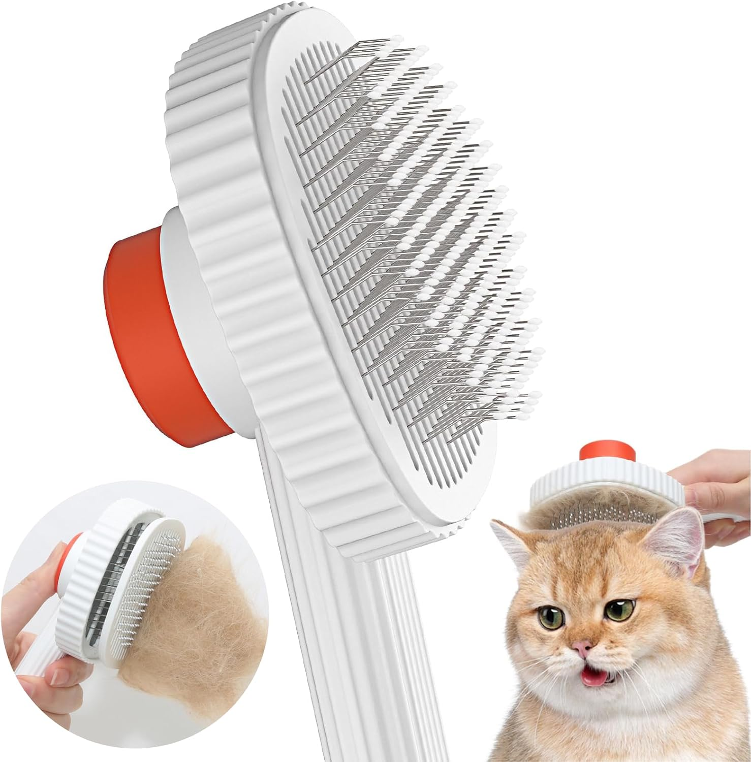 ACE2ACE Cat Dog Brush, Self Cleaning Slicker Brush for Shedding, Removes Loose Undercoat, Mats and Tangled Hair, Massage Grooming Comb for Long and Short Haired Pets,White image number 4