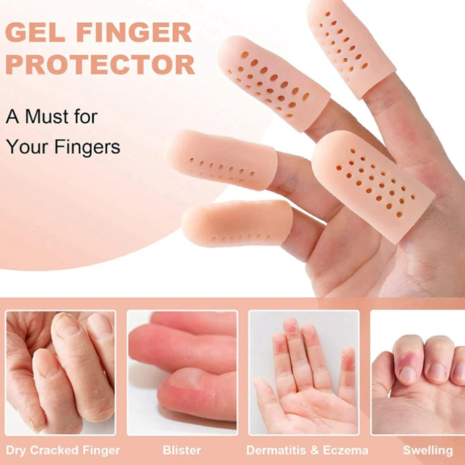 10 Pieces Silicone Finger Protectors, Toe Protector Toe Covers, Finger Caps with Holes for Wound, Breathable Finger Cots Finger Cover Sleeves for Trigger Fingers, Blisters, Corns image number 5