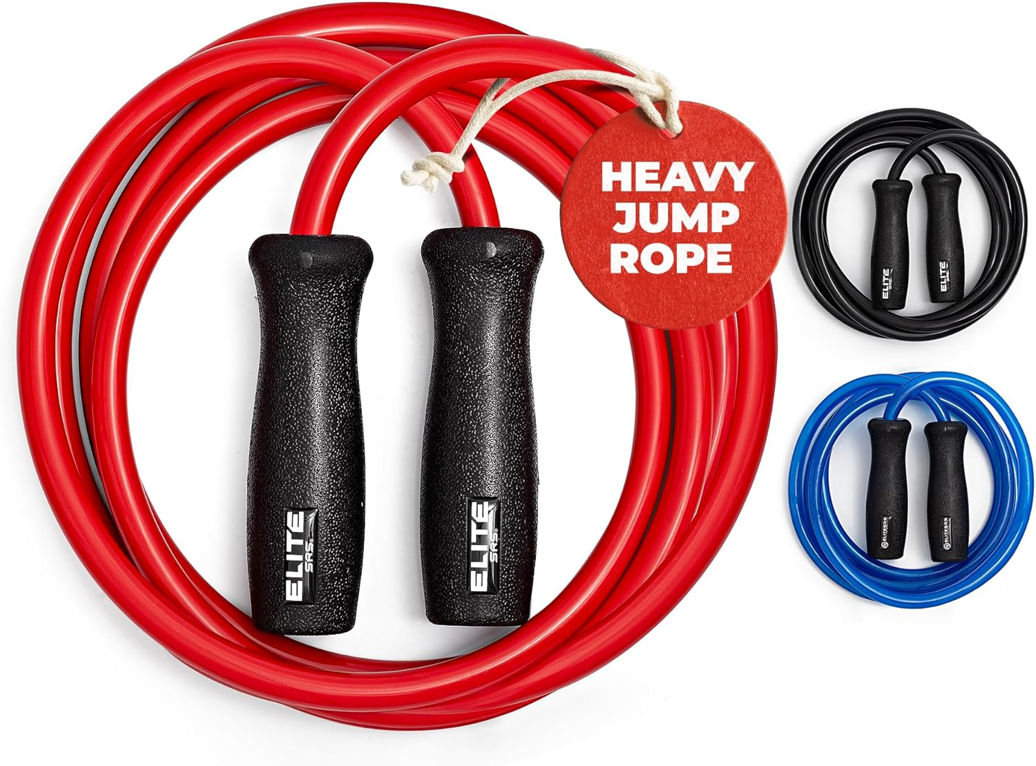 Elitesrs Muay Thai Power Rope 2.0 - Thick 12Mm PVC Cord - Heavy Training Jump Rope (1.3LB) - Upgraded with Dual Ball Bearings for Smooth Spin - Heavy Duty 4.75" Handles