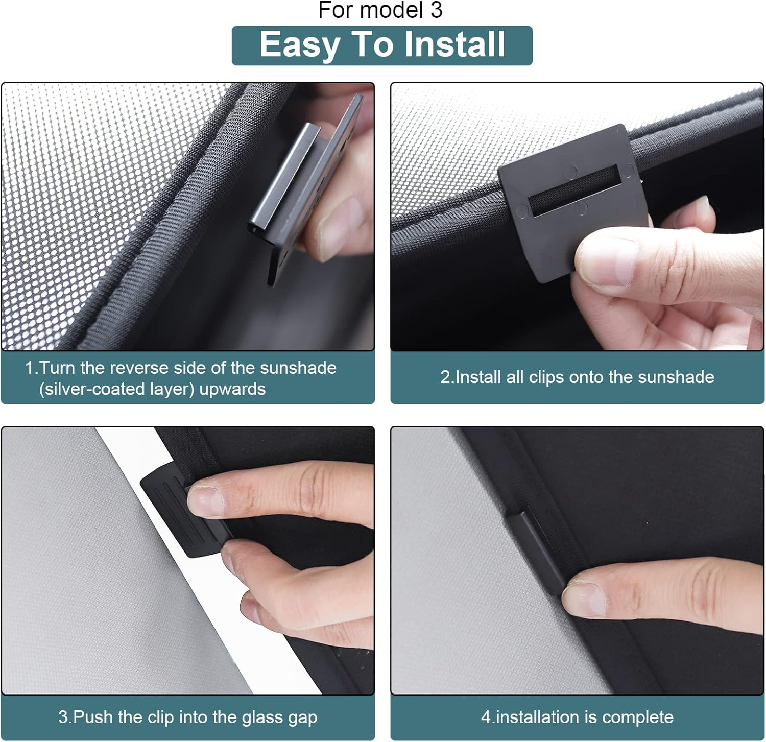 KUNIST Roof Sunshades for Tesla Model 3, Upgraded Sunroof Shade Sunshade Roof Sun Shade for Tesla Model 3 Accessories 2017-2020, Silver,White image number 4