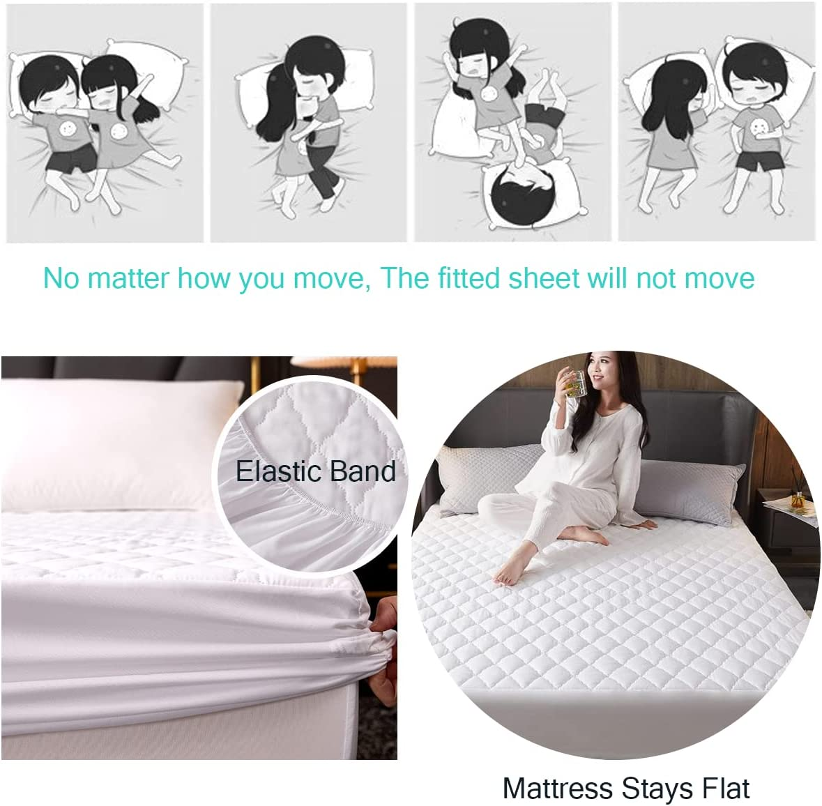 Mattress Protector Queen - Comfprote Premium Luxury Soft Cosy Mattress Cover - 100% Waterproof Breathable and Noiseless Bed Cover - Fitted and Deep Pockets White (Queen - 153 X 203 Cm） image number 1