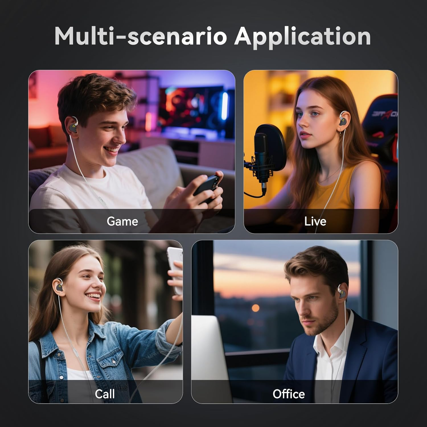 KBEAR NZ02 Gaming Earbuds, Metal Zinc Alloy Cover, 10 Mm Dual Magnet Driver in Ear Monitor, 3D Surround Sound (Silver, with Mic) image number 3