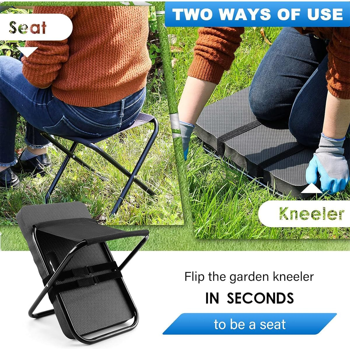 CLOUDSEASON Kneeling Pad with Stool 2 in 1 Foldable Garden Stool Includes Anti-Slip Gloves Ergonomic Comfort Design for Gardening, Camping Fishing Household Chores Painting & More image number 5