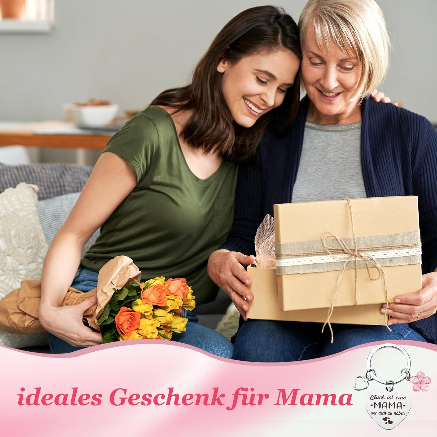 SREBIWO Gifts for Mum Socks Including Cosmetic Bag for Women Socks and Keyring, Mother Pink, One Size image number 2