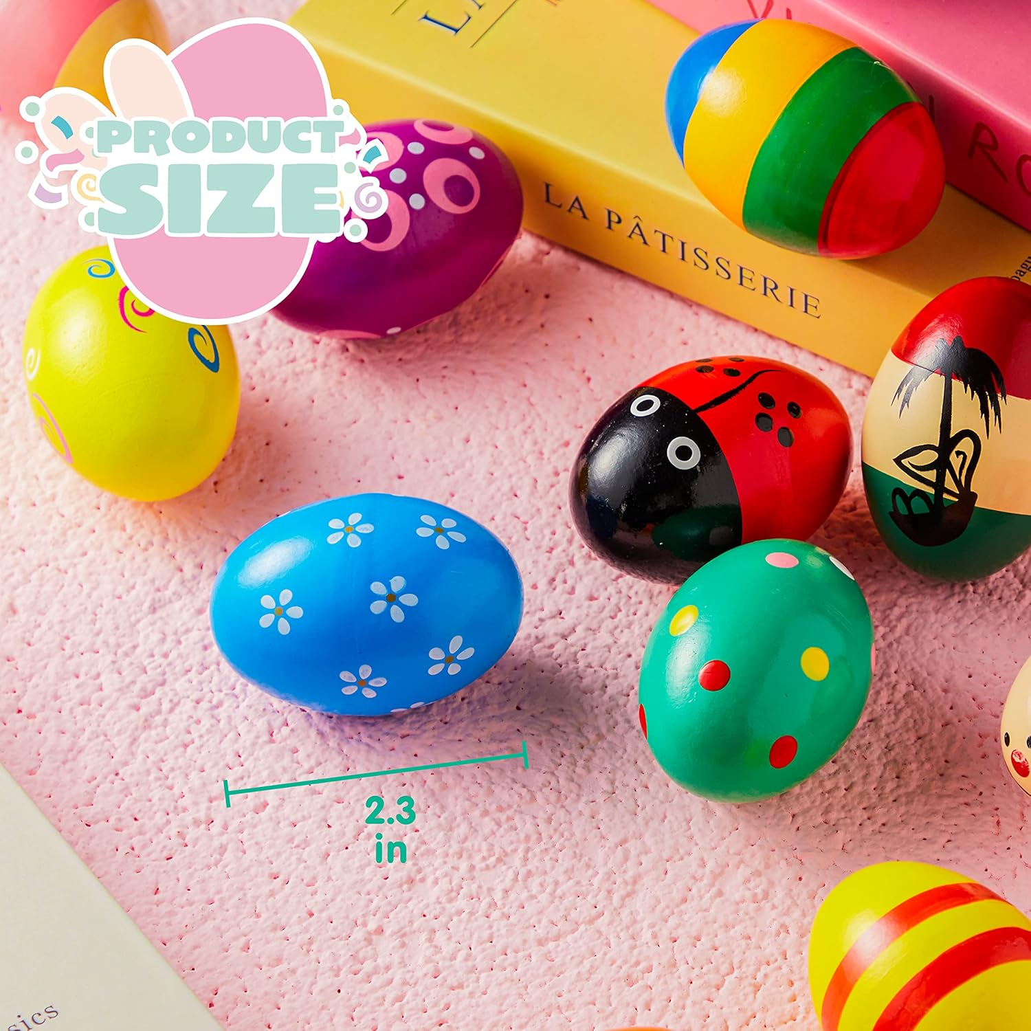 JOYIN 12 Pieces 3" Wooden Egg Shakers Maracas Percussion Musical for Party Favors, Classroom Prize Supplies, Musical Instrument, Basket Stuffers Fillers, Easter Hunt image number 2