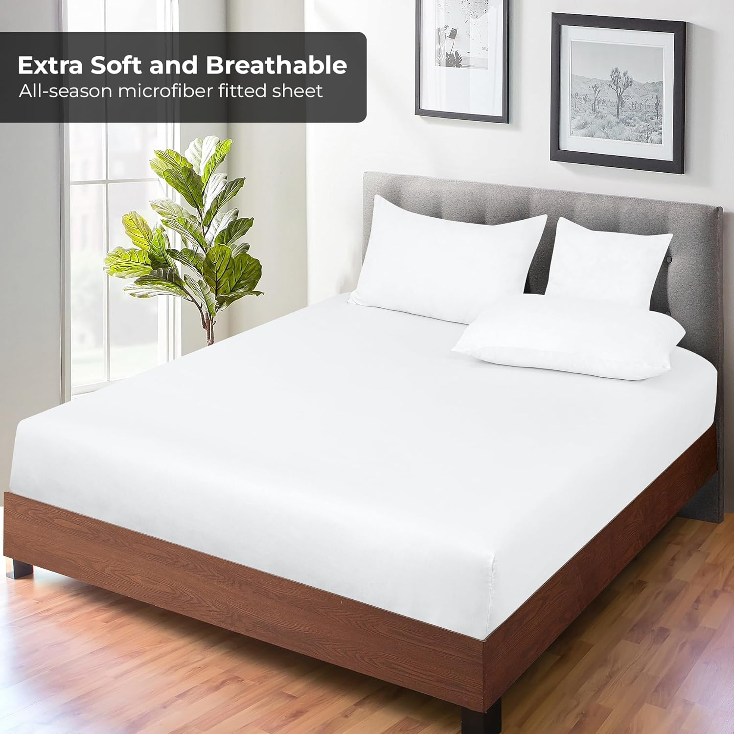 Royale Linens Fitted Sheet California King - Ultra Soft 1800 Brushed Microfiber - Hotel Luxury Bottom Sheets - Wrinkle Free & Fade Resistant - Deep Pocket Fitted Sheet Only (King Cal, White) image number 3