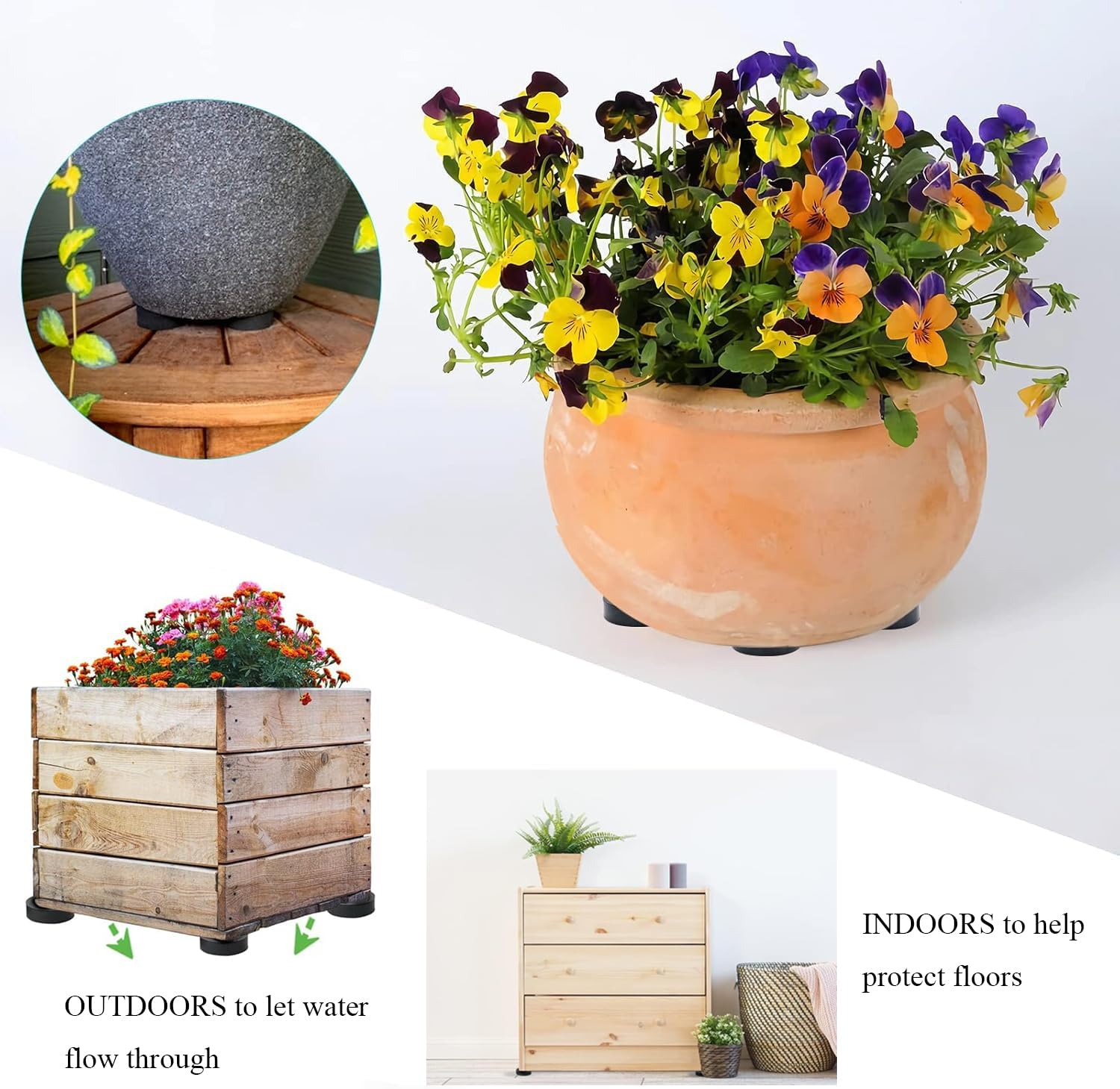 Xinghonyac 24 Pcs Invisible Pot Feet with Enhanced Non-Slip Surface Grip Plant Pots and Flowers, Solid Rubber Flower Pot Riser for Indoor Outdoor, Patios, Decks, Gardens and Floor image number 3