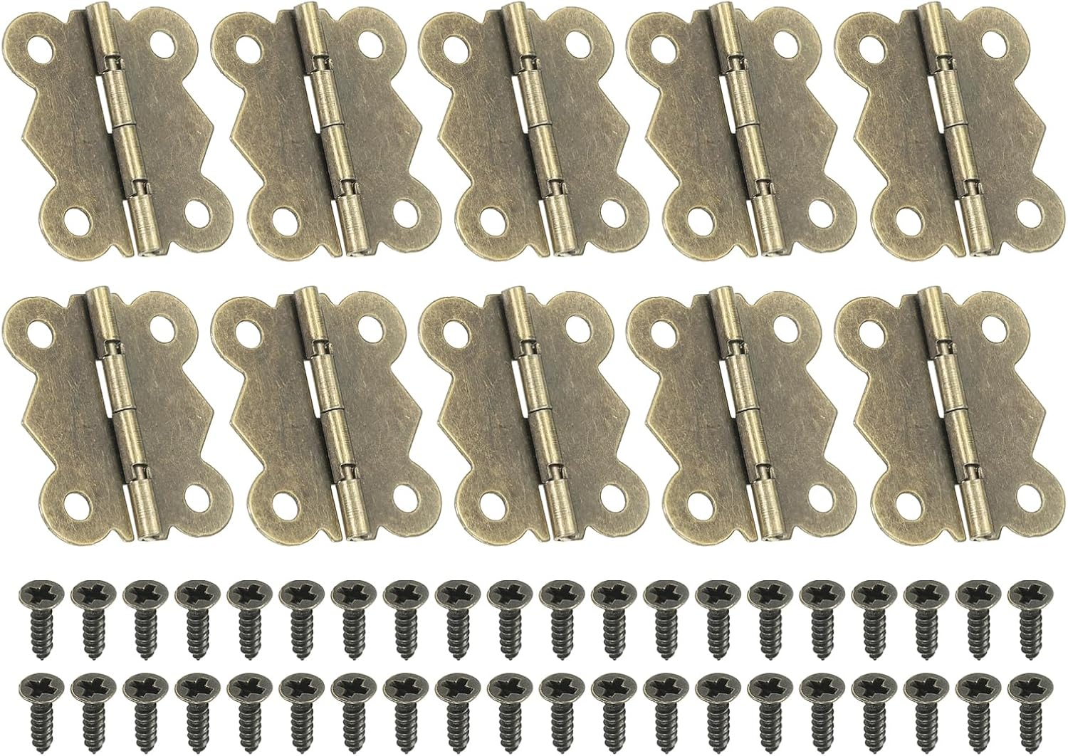 Uxcell Small Jewelry Box Hinges 1-5/8 Inch, 10 Pack 90-Degree Mini Butterfly Hinges Jewelry Box Hardware with 40 Screws for Cabinet Wooden Box Drawer Craft, Brown