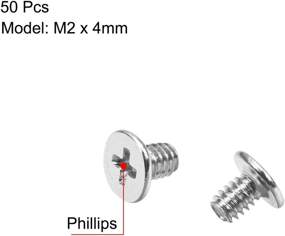 Uxcell M2X4Mm Phillips Screw Fastener Silver Tone 3.8Mm Dia Screw Head for Laptop PC TV Fan Switch 50Pcs image number 2