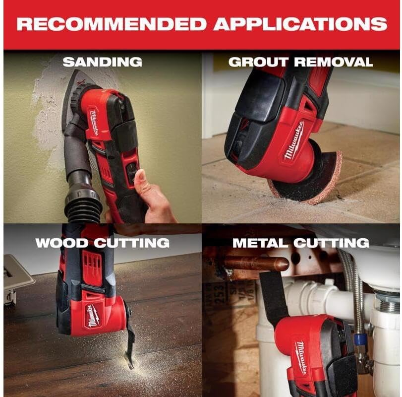 Milwaukee 2626-20 M18 18V Lithium Ion Cordless 18,000 OPM Orbiting Multi Tool with Woodcutting Blades and Sanding Pad with Sheets Included (Battery Not Included, Power Tool Only) image number 5