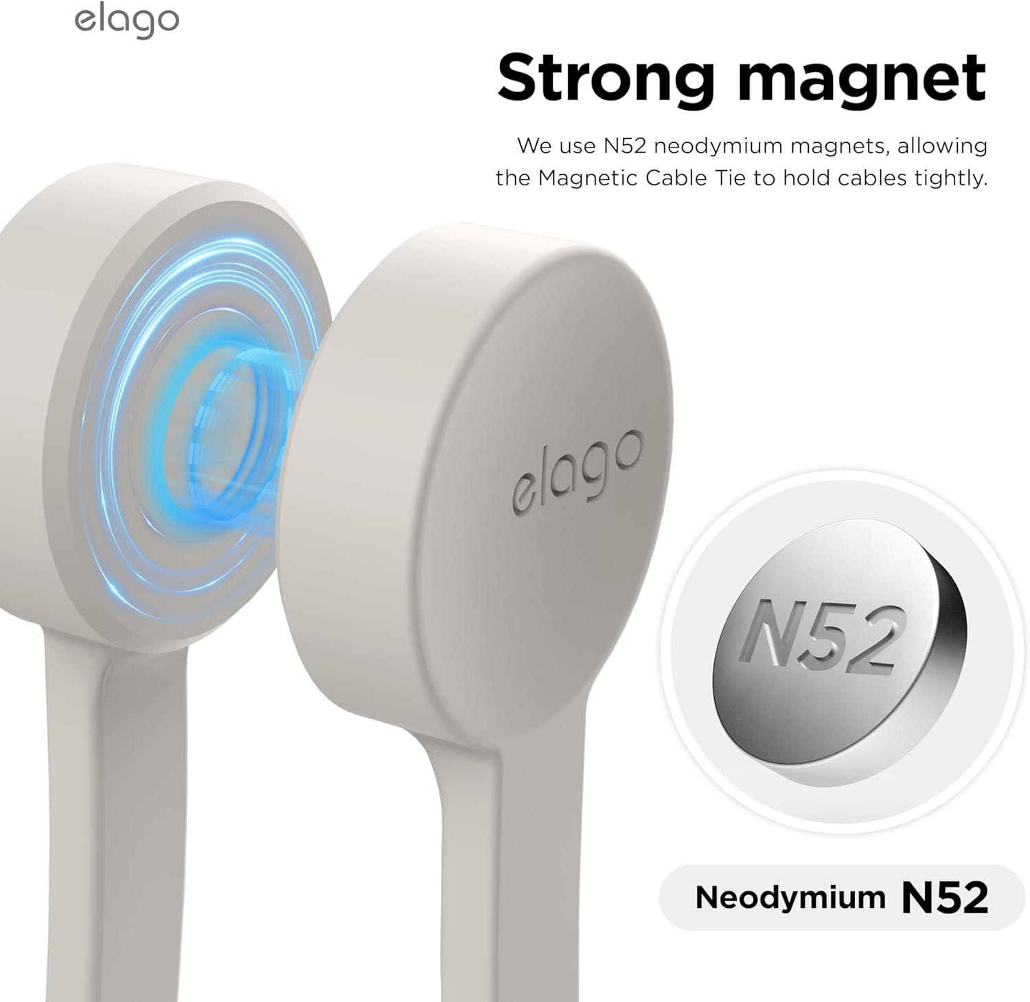 Elago Reusable Magnetic Cable Ties, Premium Silicone, Multipurpose Cord Organiser for Home, Kitchen, Office, Travel [3 Pack] (Stone) image number 5