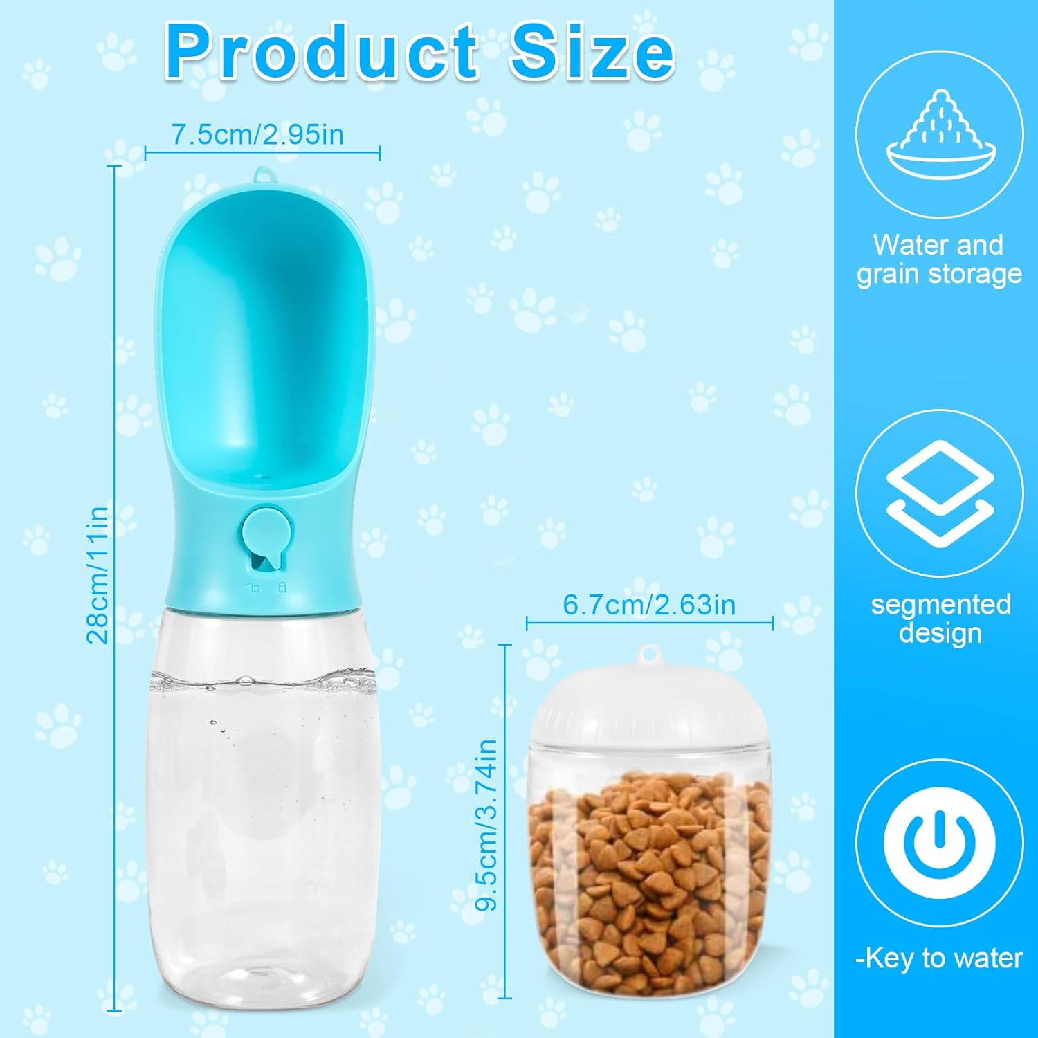 Portable Pet Water Bottle, 550 Ml, Dog, Cat, Pets, Leak-Proof Water Bottle with 100 Ml Dog Food Cup, Perfect for Dogs on the Go, Leak-Proof Outdoor Water Bottle (Blue) image number 6