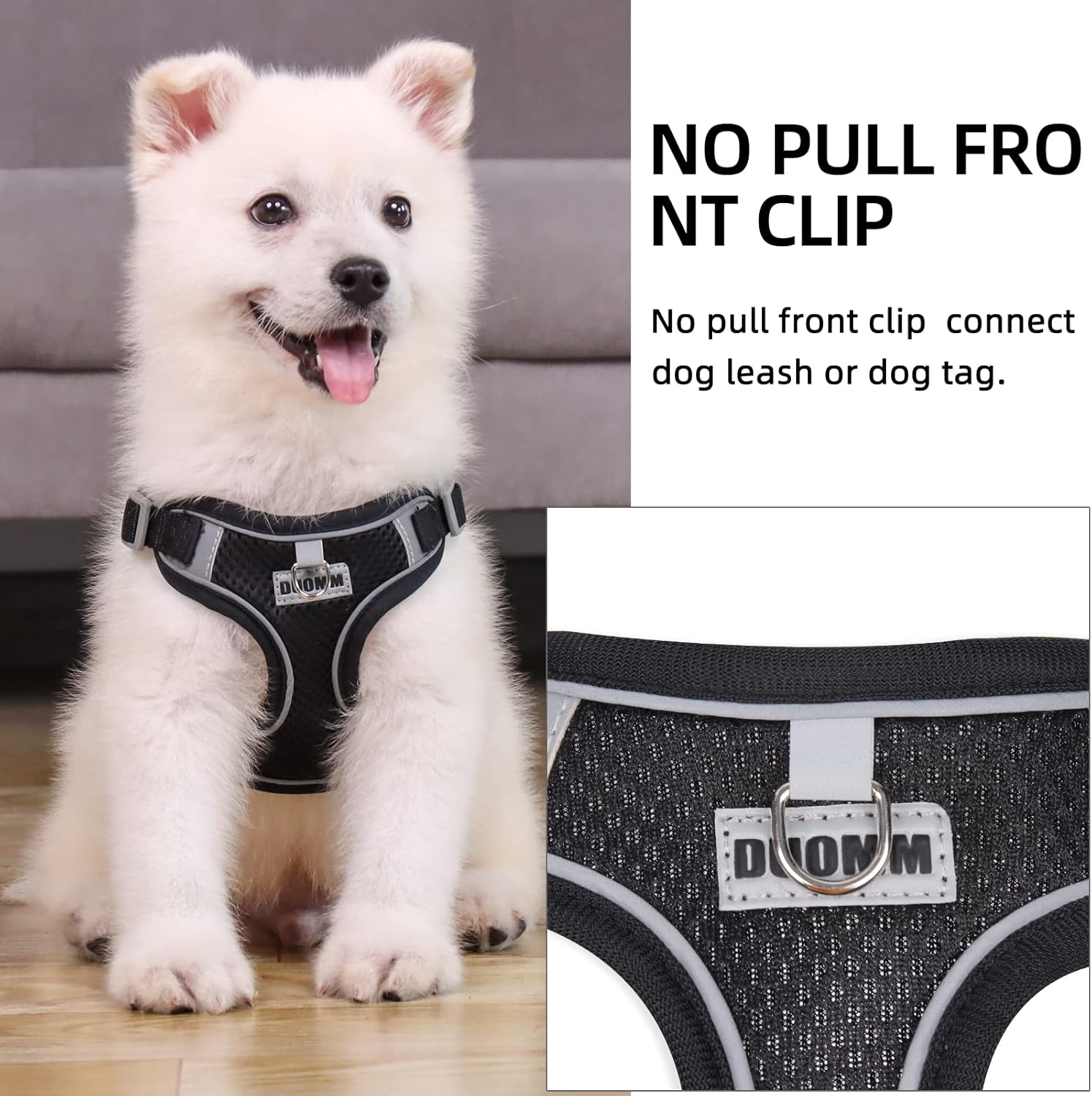 Rennaio Dog Harness No Pull, Adjustable Puppy Harness with 2 Leash Clips, Ultra Breathable Padded Dog Vest Harness, Reflective Dog Harness and Leash Set for Small and Medium Dogs (Black, S) image number 2