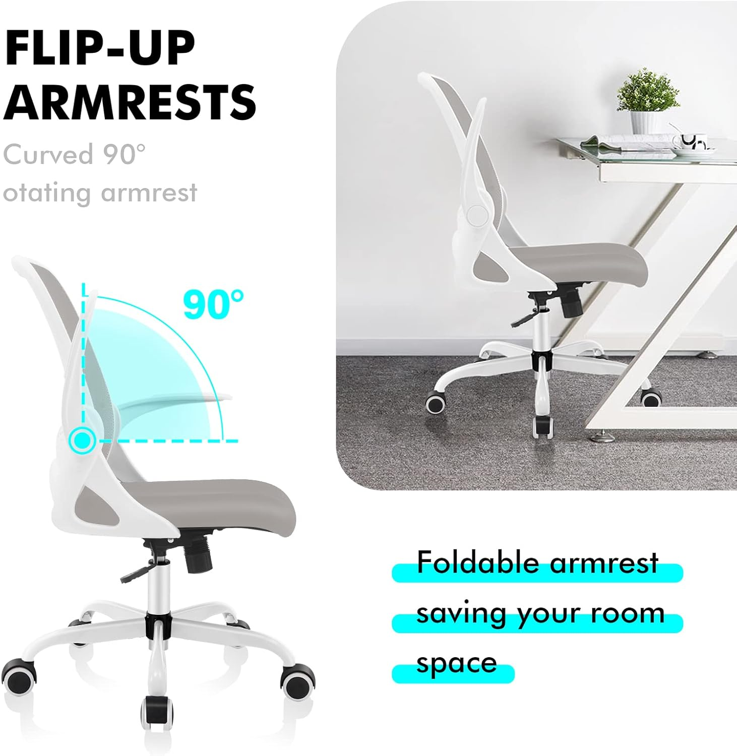 KERDOM Office Chair, Ergonomic Desk Chair, Breathable Mesh Computer Chair, Comfy Swivel Task Chair with Flip-Up Armrests and Adjustable Height (Kd933-C-Grey) image number 1