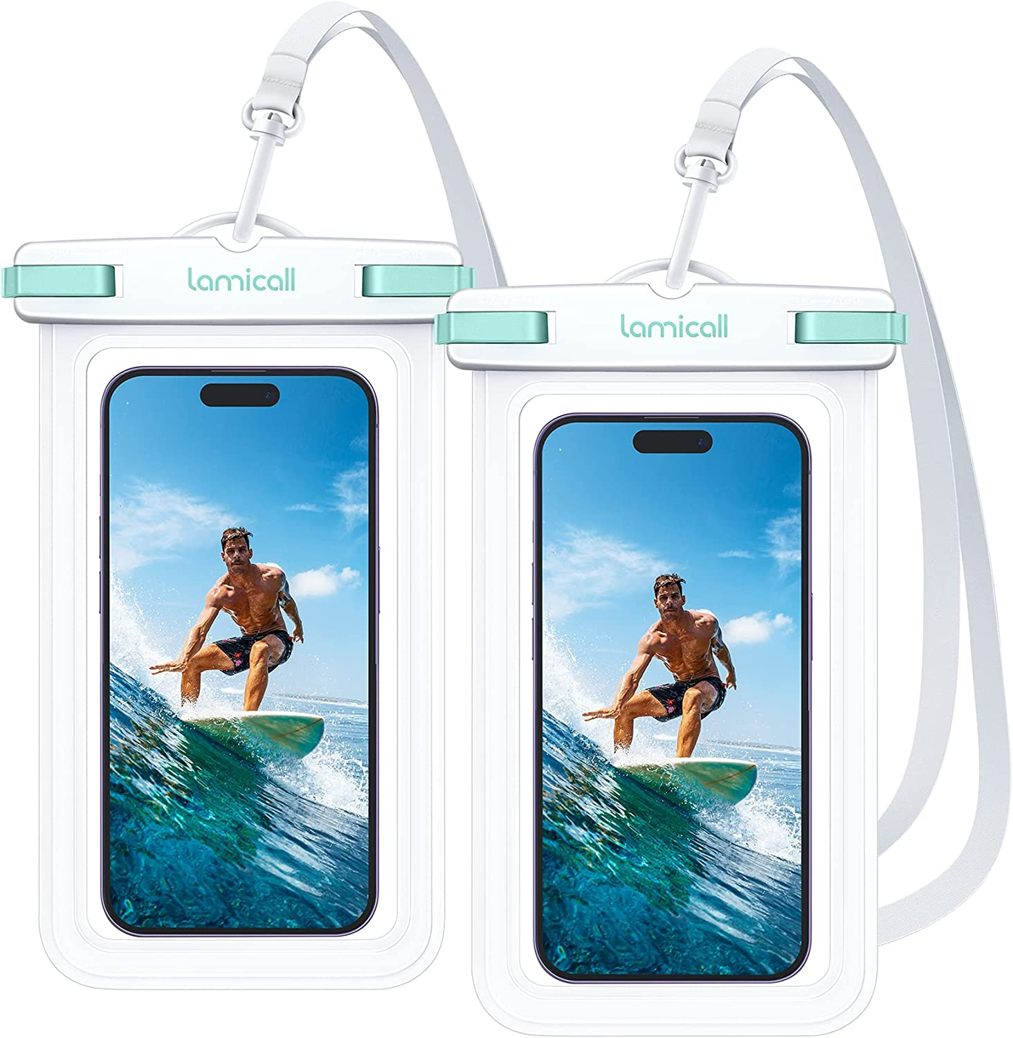 Lamicall Waterproof Phone Pouch Case - [2 Pack][Easy Lock & Heavy Duty] IPX8 Water Proof Cell Phone Dry Bag for Iphone 17 Pro Max Air 16 15 14 plus 13 12 Mini 11, S25 S24, 4-7" Cellphones, Transparent
