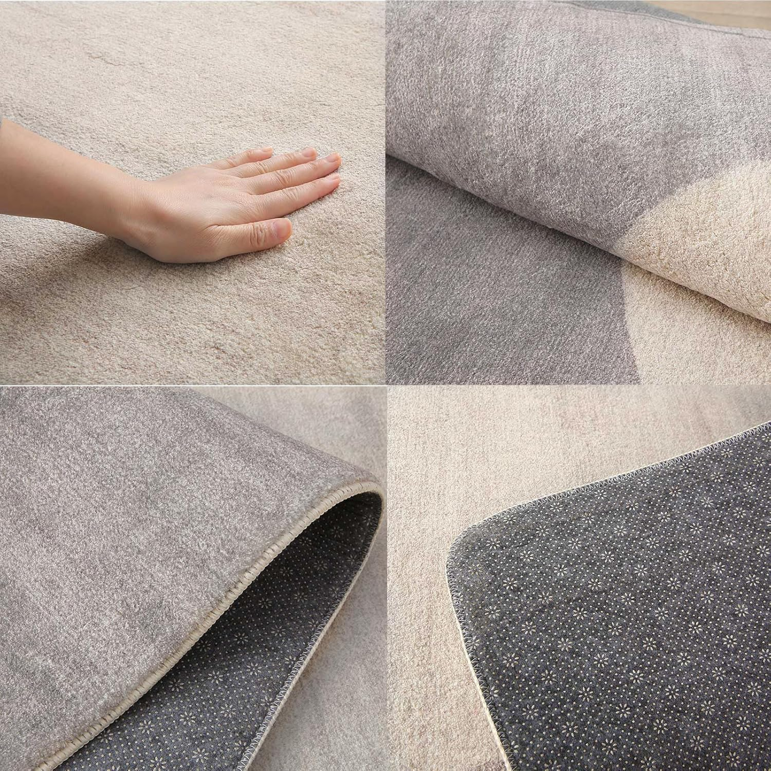 Tinyboy-Hbq Area Rug Short Pile Living Room Carpet Modern Geometric Design Rugs Circular Pattern Rug Non-Slip Decorative Rugs for Bedroom (Light Grey/Beige, 120 * 160Cm) image number 5