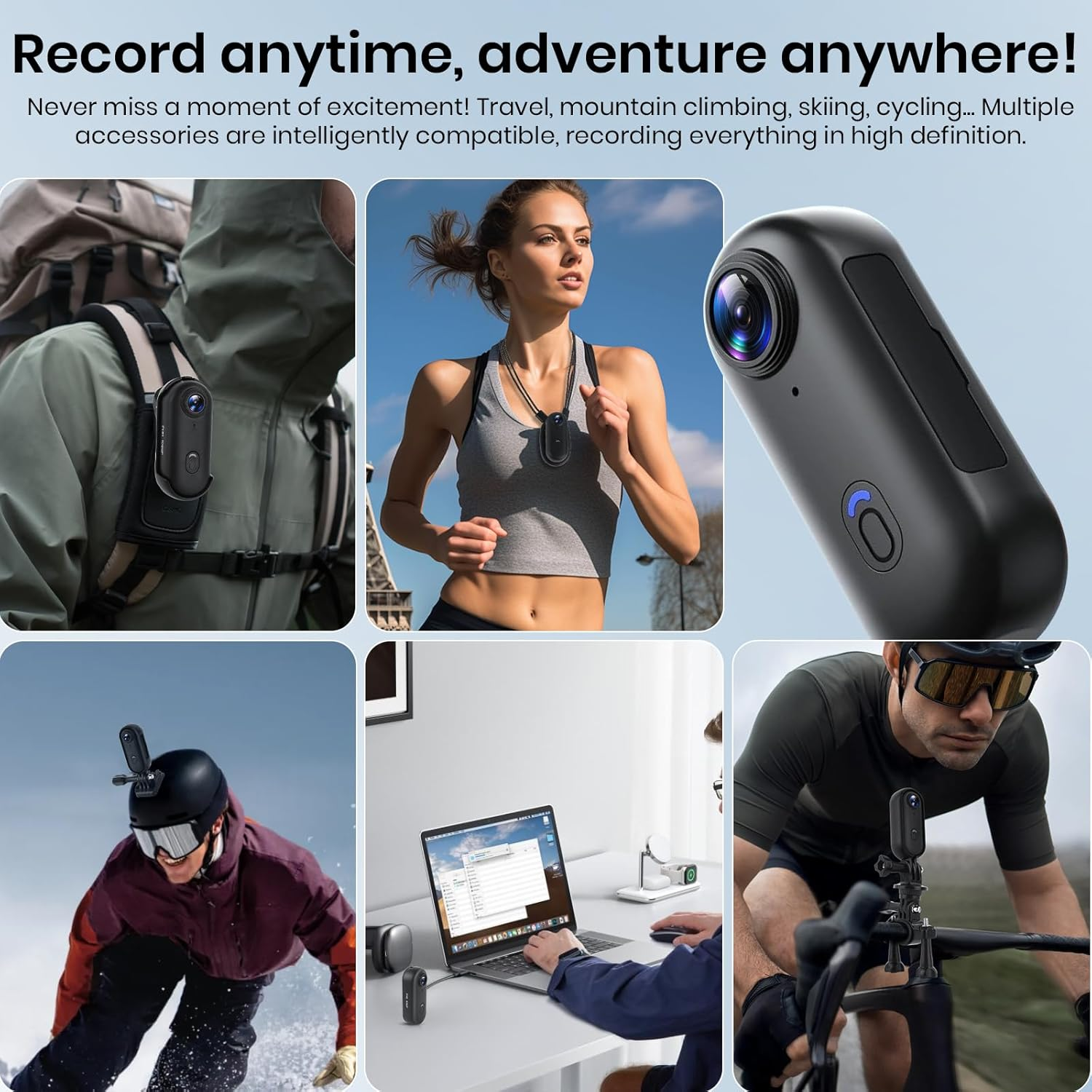 Poat 360&deg;Action Camera, Mini POV Portable Body Camera, Underwater Camera 30M Waterproof, Wifi Wearable Video Recorder 120&deg; Wide Angle, 10+ Accessories &ndash; Cycling Travel Pet Walking Sports(64G-Card) image number 2