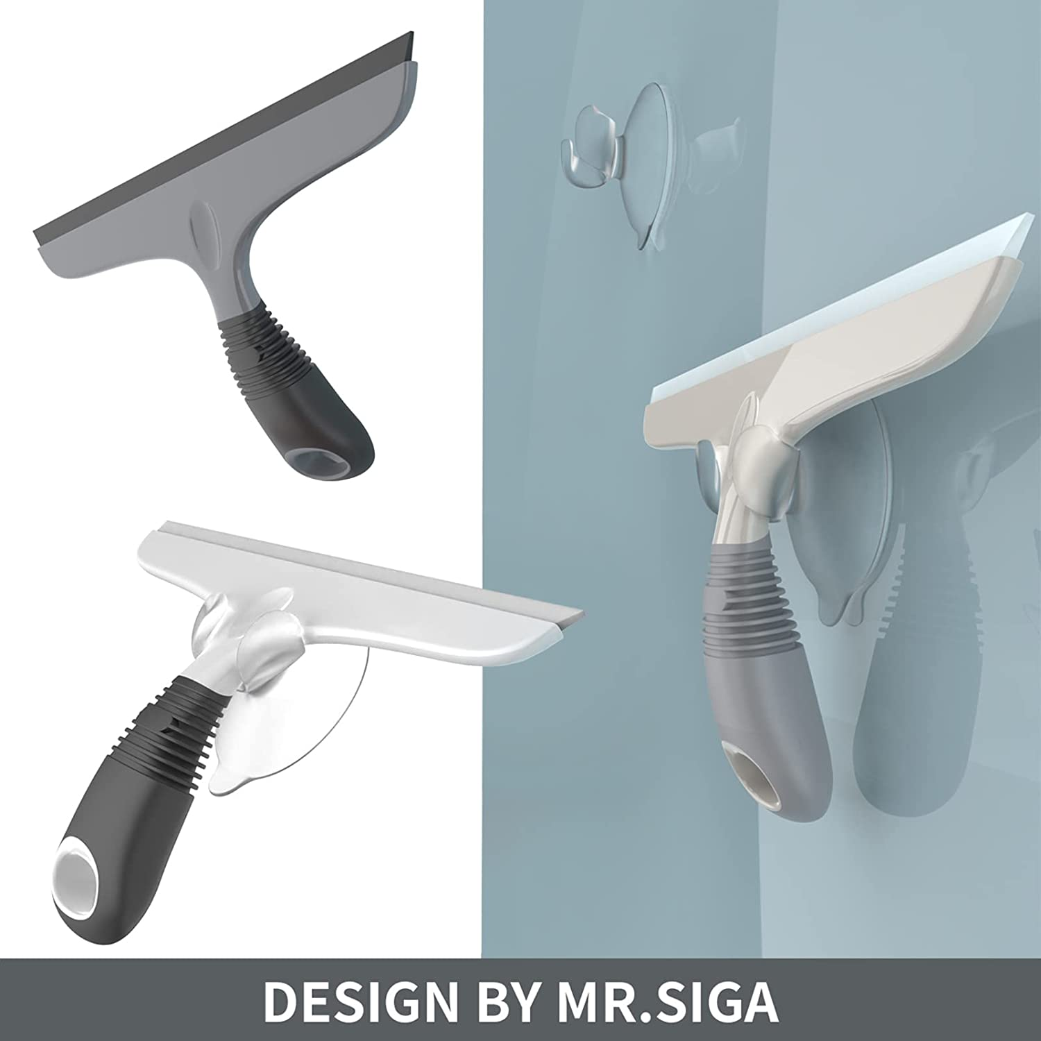 MR.SIGA Multi-Purpose Squeegee for Window, Glass, Shower Door, Car, Heavy Duty Window Scrubber, Suction Hook Included, 10 Inch, White & Gray - Grey,White image number 4