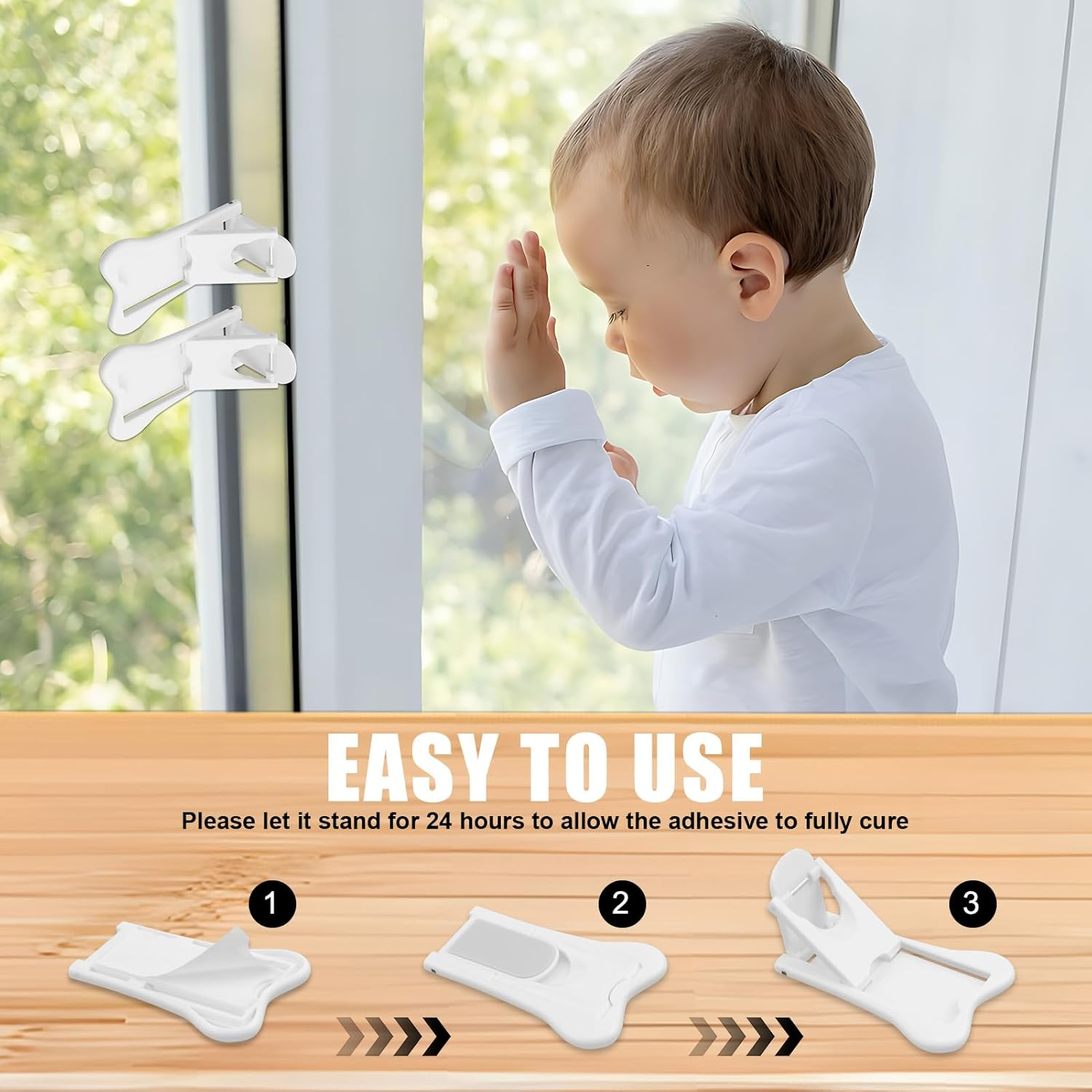 4 Pcs Sliding Door Lock for Child Safety, the Sliding Door Lock Does Not Require Punching Easy to Use and Install for Dangerous Goods Storage and Special Home Appliance Protection at Home image number 2