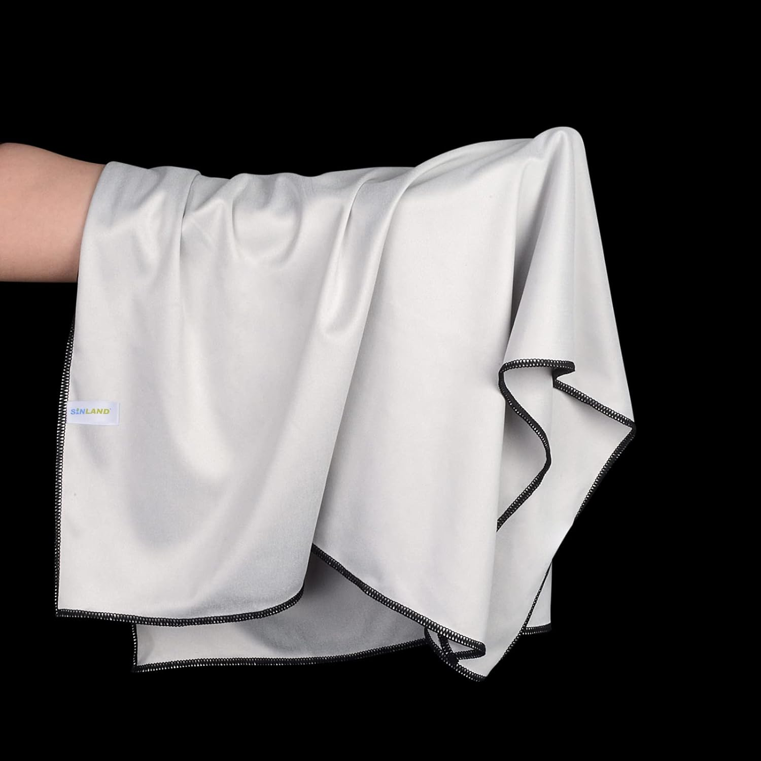 Sinland Microfiber Glass Polishing Cloths Lint -Free Drying Towels for Wine Glasses Stemware Dishes Stainless Appliances Grey 51CM X 64CM Pack of 2 Grey image number 5