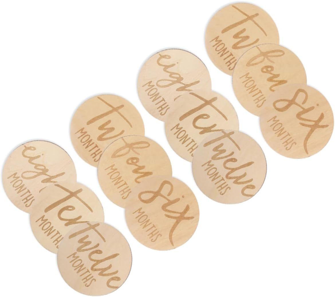 UPKOCH 12Pcs Wooden Monthly Milestone Cards for Growth round Milestone Signs for Boy Girl for Newborn Photography image number 5