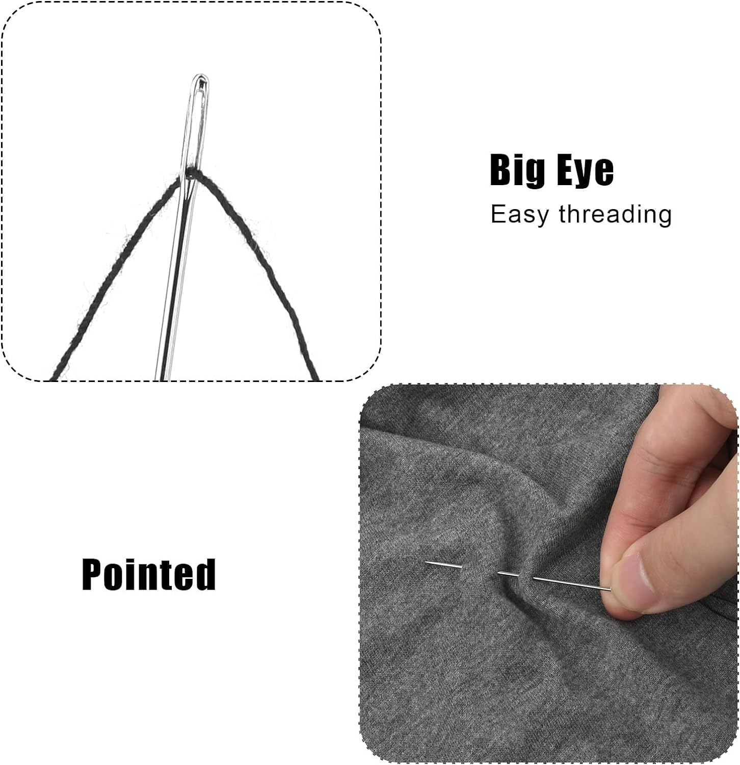 ZANZER 30Pcs Large Eye Stainless Steel Sewing Needles Kit with Wooden Needle Box - Includes 6 Sizes：Tapestry, Embroidery, Knitting, Yarn Needles for DIY Sewing Projects