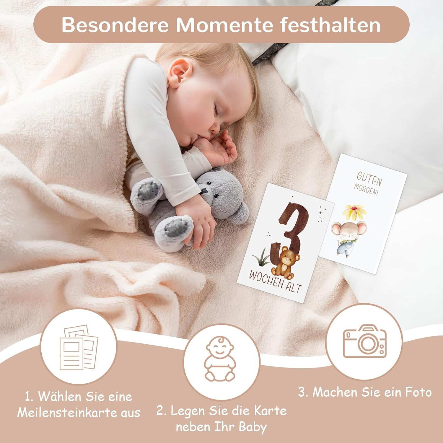 50 Milestone Cards Baby Boho Style Birth Boy Girl Mein Erstes Jahr Newborn Gift Milestones Cards Baby with Gift Box for Birth Christening Baby Shower image number 3