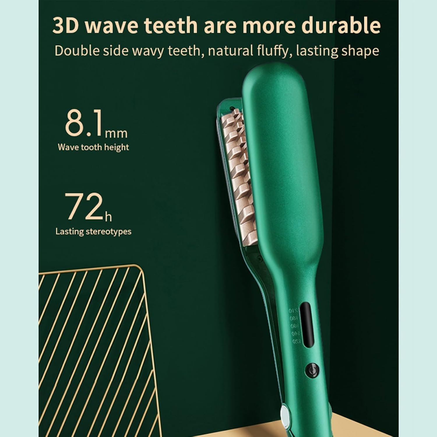Linzezon Ceramic Hair Iron for Volumizing Fluffy Hairstyle, 3D Grid Crimper Curling Iron Corn Perm Splint Perm Styler Adjustable Temp Auto Shut-Of (Emerald) image number 4