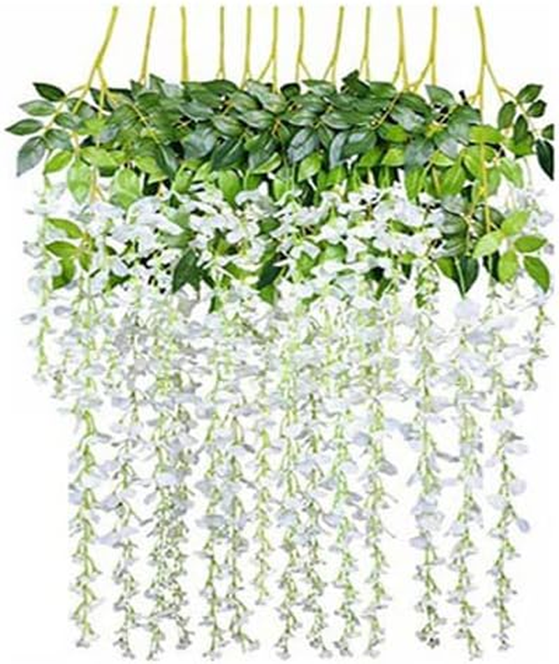 12X Artificial Silk Fake Flower Garland Vine Wisteria Leaf Hanging Wedding Decor - Realistic Floral Garland for Weddings, Events, and Home D&eacute;cor