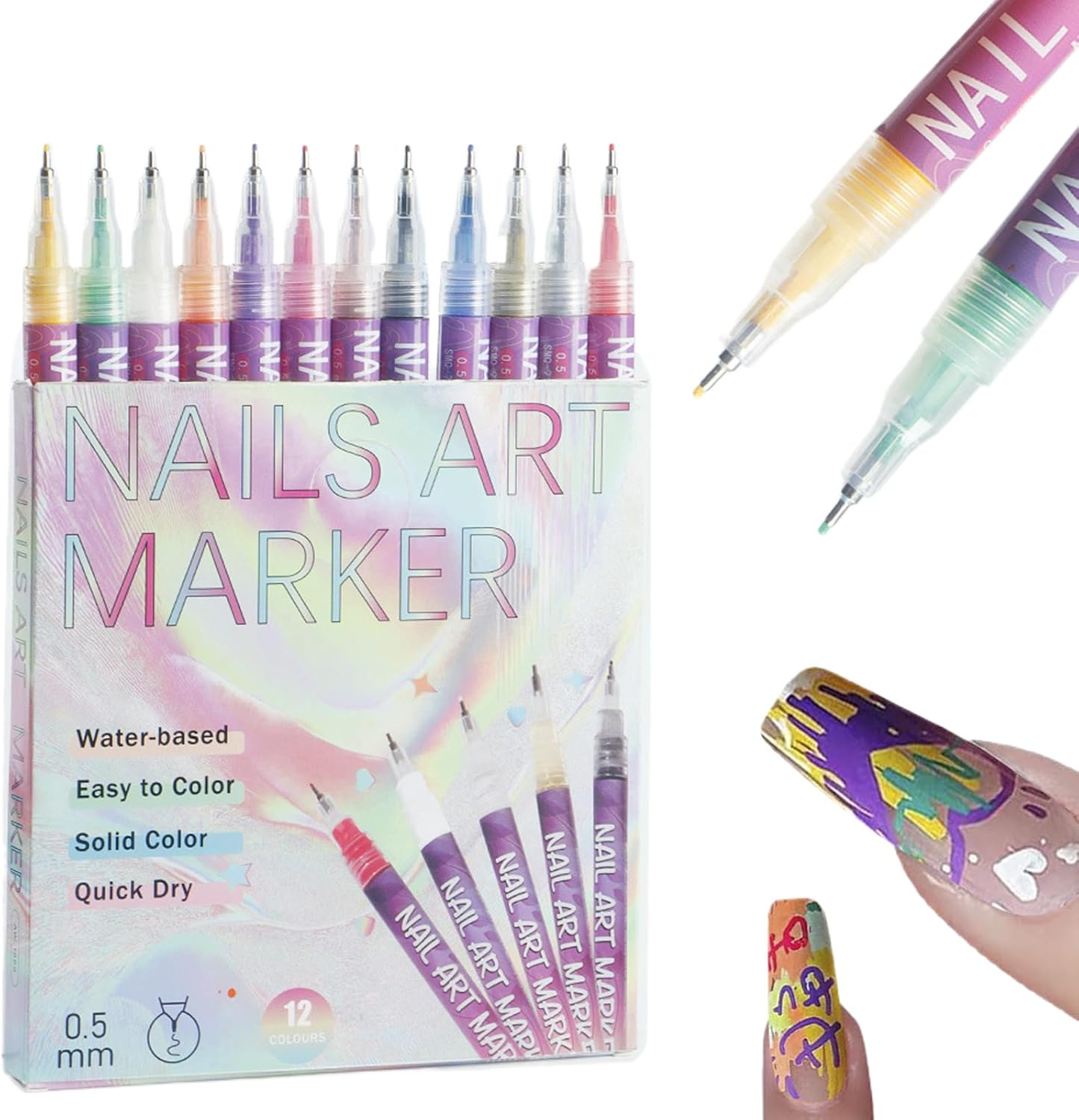 Art Nail Pen with 12 Colours, Pen Set, Quick-Drying, Smooth Graffiti Dotting Pen, Manicure Tools for Nails, Drawing, Painting, Liner, Brush, Professionals, Beginners, Women image number 6