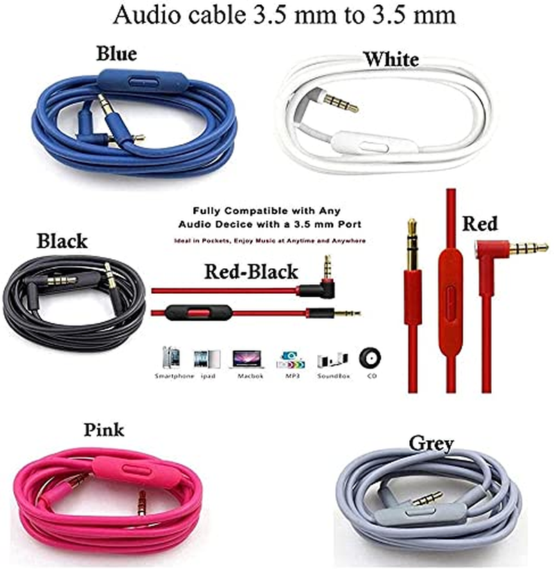 EARLA TEC Replacement Audio Cable Cord Wire with in Line Microphone and Control for Beats by Dr Dre Headphones Solo Studio Pro Detox Wireless Mixr Executive Pill(Black) image number 1