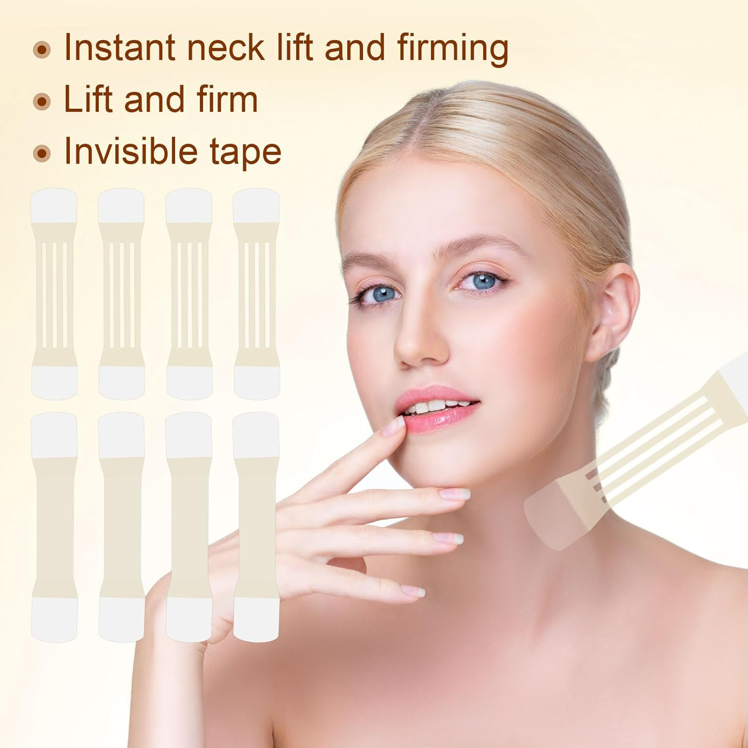 Sinbana 8Pcs Neck Lift Tape, 2 Styles Invisible Instant Lifting Firming Tape with 40Pcs Replacement Patches Double Chin & Saggy Skin High Elastic Breathable Waterproof Neck Wrinkle Solution image number 6