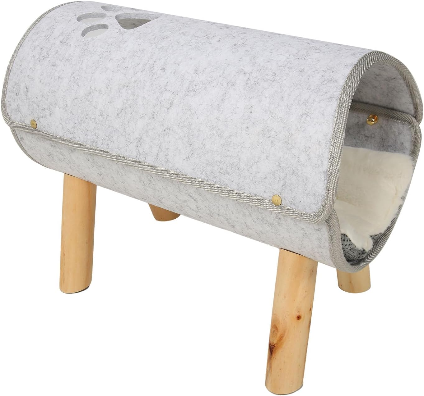 Cat Cave for Indoor Cats,Cat Tunnel Bed with Wooden Legs Soft Comfortable Elevated Cat Tunnel Bed with Plush Cushion for All Seasons image number 5