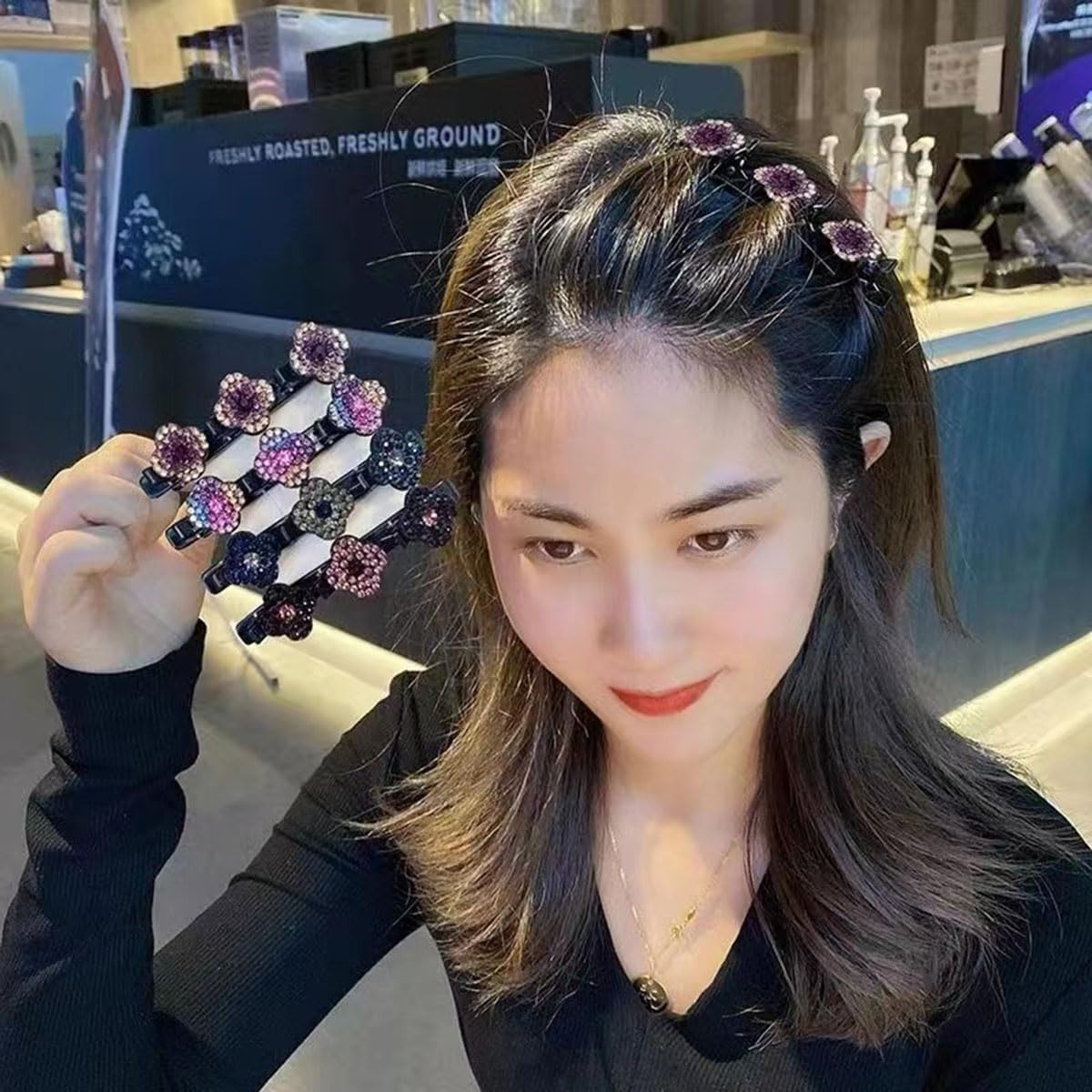 Shiny Rhinestone Hair Clip, 4 Pieces Women'S Hair Clips, Hair Clip with Crystal Flower, Double Layer Hair Clips, Glitter Crystal Stone, Girls Hair Accessories for Girls Women image number 2