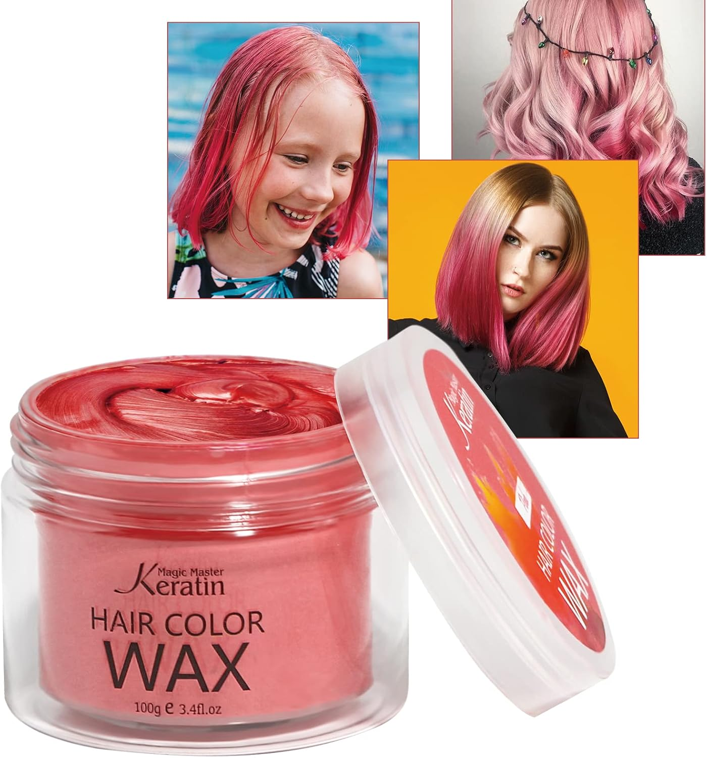 Temporary Hair Color for Kids, Magic Master Keratin Hair Wax Color Dye for Dark Hair Instant Colored Hair Gel Hairstyle Wax Cream Mud Pomade 3.4 Oz Girl Gifts, Party, Cosplay & Halloween (Red) image number 4