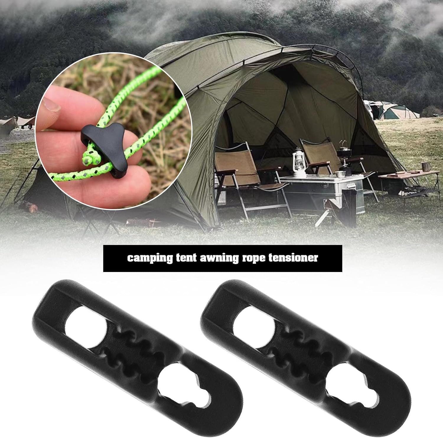 VGOL 20Pcs Rope Tensioner Replacement Wind Rope Buckle Plastic Cord Adjuster Anti-Slip Adjustable Tool for Outdoor Activities Black image number 1