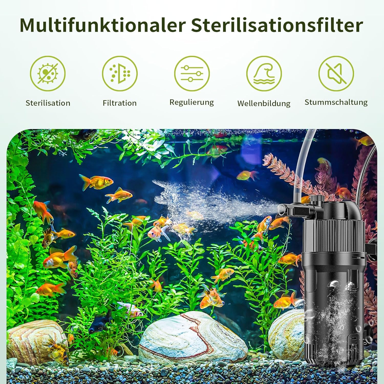 Forever Speed 5-In-1 Internal Fish Tank Filter with UV 3 Watt, Aquarium Filter Pump Adjustable Flow Rate 500L/H for 40-120L Aquariums image number 2