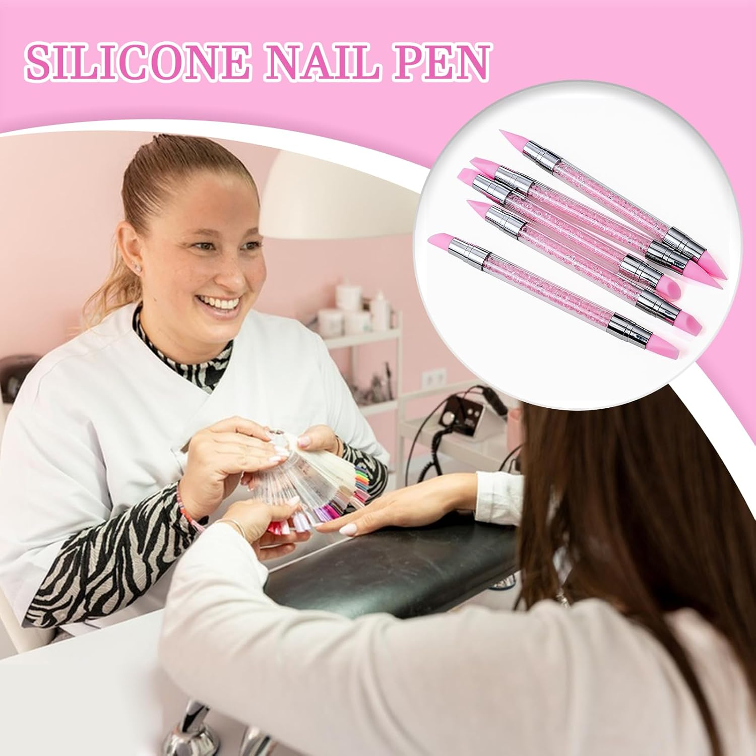 JIEBWCHA Silicone Tool for Nails - Double-Ended Rhinestone Nail Polish Carving Pen,Fingernail Sculpting Tool with Anti-Slip Handle for Sister Wife Friend image number 1