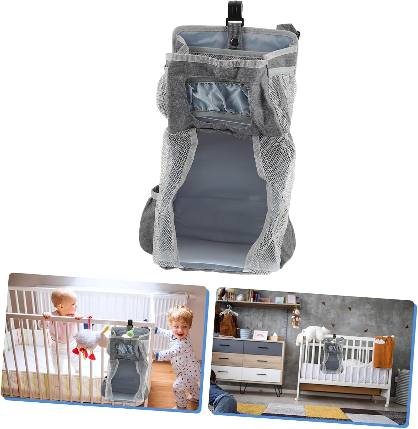 Hanging Diaper Pouch Nappy Storage Organiser for Nursery Toy and Milk Bottle Compartment image number 4