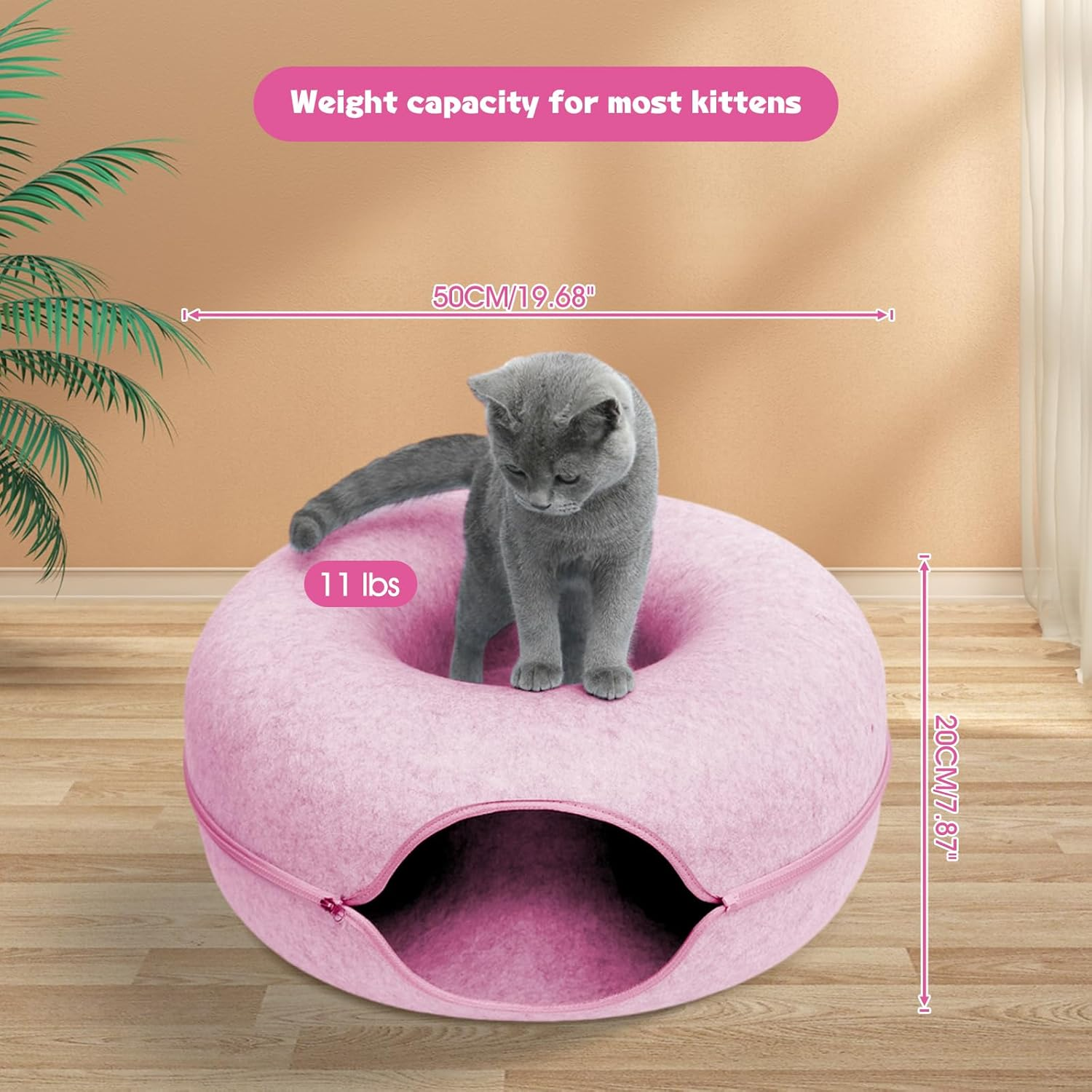 Cat Tunnel Hideout - Scratch Resistant Universal Bed for All Seasons, Premium Felt Cave, Pink 50Cm