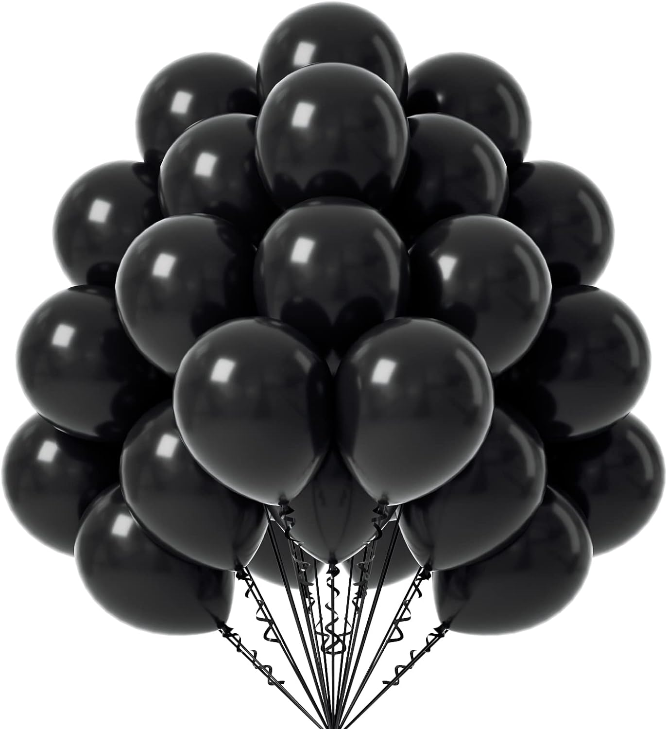 FOTIOMRG Black Balloons 12 Inch, 50 Pack Latex Party Helium Quality for Birthday Graduation Baby Shower Halloween Father'S Day Decorations (With Ribbon) Gold,White