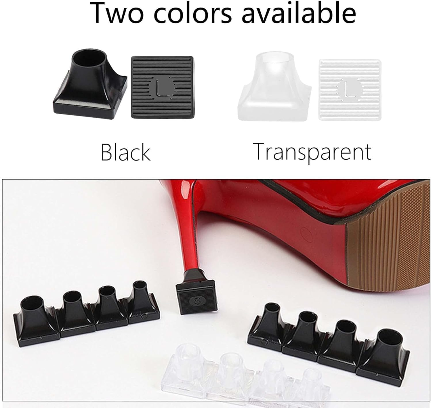 10 Pairs High Heel Protectors, 5 Sizes Heel Repair Caps Covers & Stoppers Heel Cover,Noise Reducing Non-Slip Caps for Weddings Races Formal Occasions and Events, Black,Clear image number 4