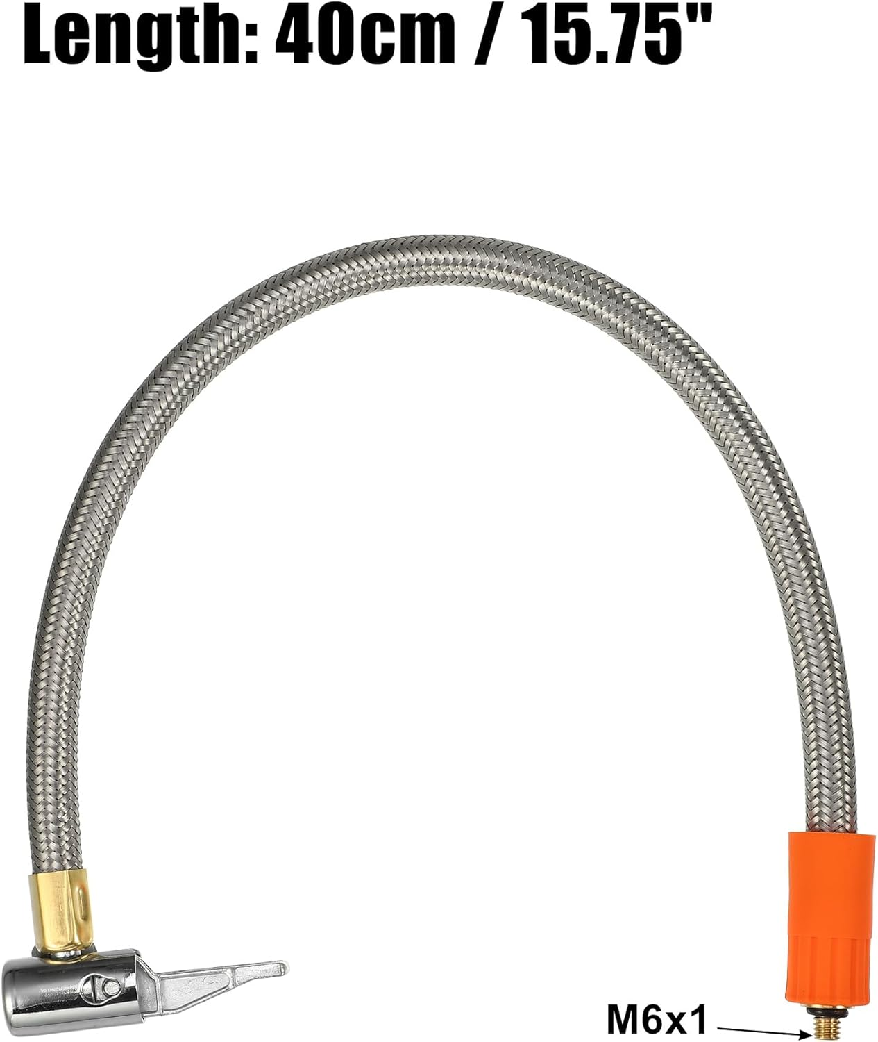 X AUTOHAUX 1 Pcs 15.8" Flexible Tire Inflator Hose Adapter M6 Thread Size Air Chuck with Hose for Standard Tire Valve Fine Thread without Air Release Valve for Car image number 5