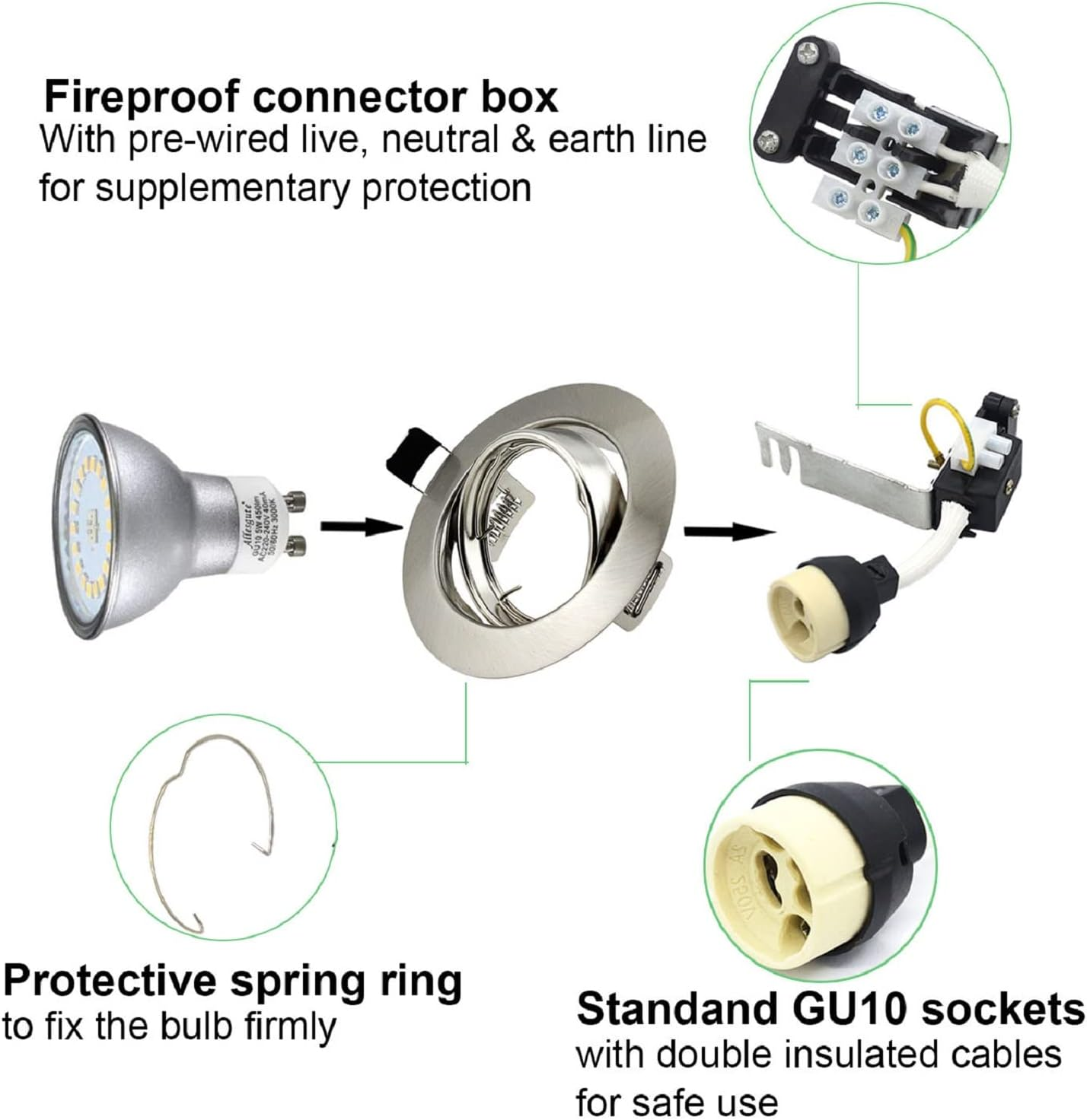Allesgute 6X Recessed Ceiling Spotlights round Downlight Fittings Brushed Chrome Tilt GU10 Fittings with Lampholders 240V image number 3