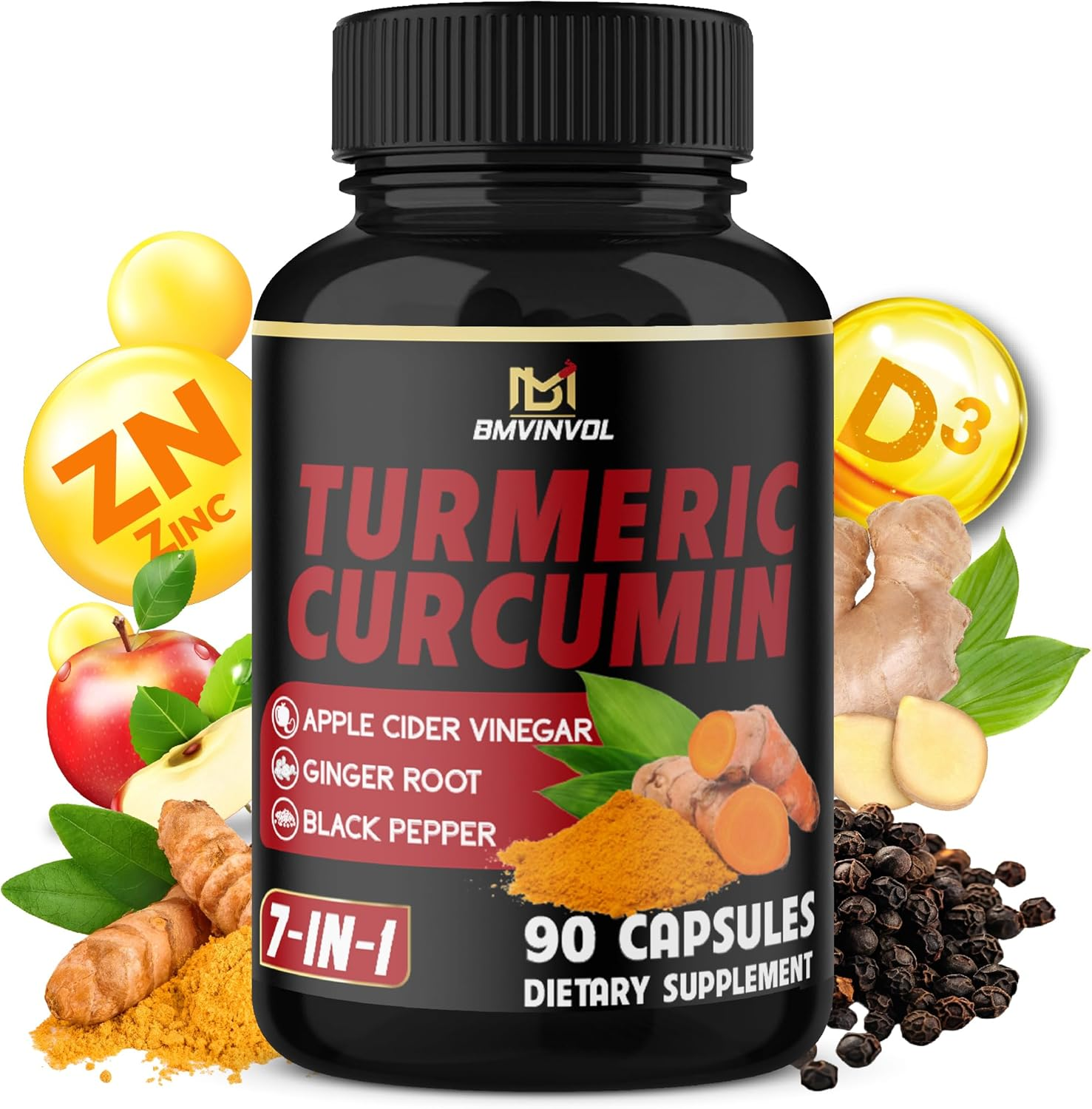 Turmeric Curcumin Supplement - 95% Curcuminoids with Ginger, Apple Cider Vinegar, Black Pepper - 90 Count - 3 Month Supply image number 3