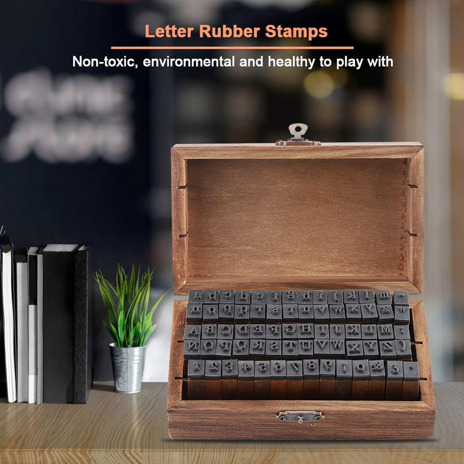 Wood Letter Stamps, Wooden Box Vintage 70PCS Portable Decorative Alphabet Stamp, Retro for Scrapbook Card Making image number 4