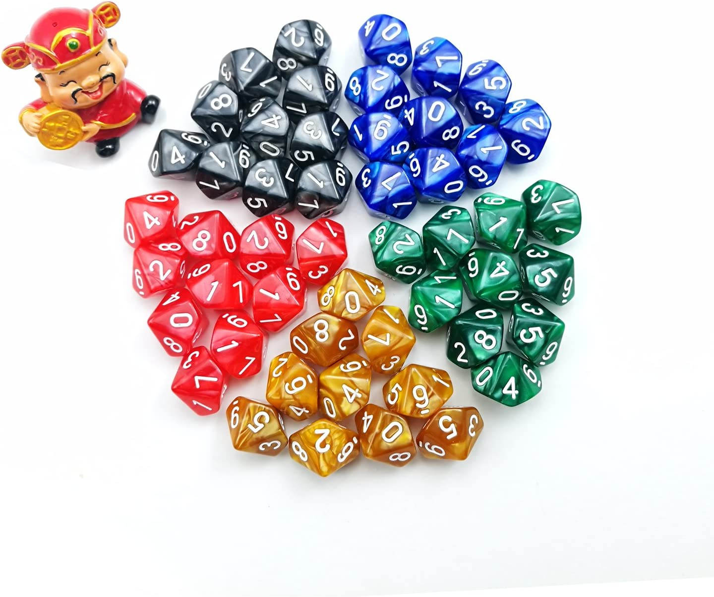 50Pcs Assorted D10 Pack, 5X10Pcs 10 Sides Dice Marble Polyhedral Dice D10 Set - Assorted Colored Dice Set image number 3