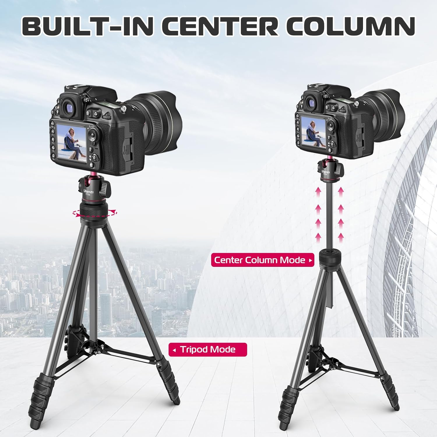 2 in 1 Camera Phone Video Tripod - ULANZI TT51 Portable Tripod Stand I 360&deg; Rotable Ball Head I Hidden Cold Shoe Phone Holder I 600G Lightweigt I 1.38M/51In Long I 5 Section Extenable Vlog Tripod image number 3