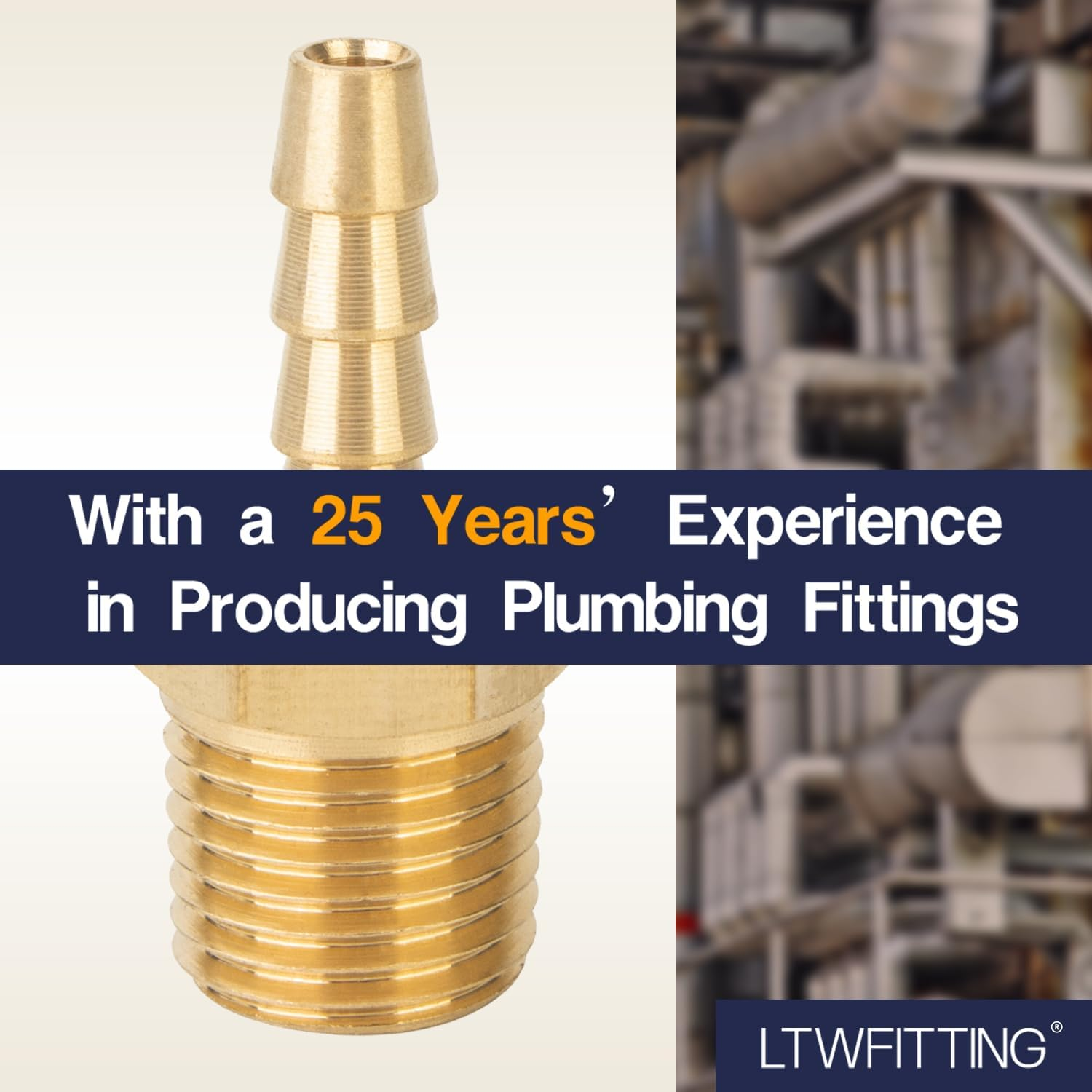 LTWFITTING Brass 1/4-Inch Male BSPT X 5Mm Hose Barb Coupler Adapter Fitting for Vehicle Fuel System, HVAC System (Pack of 5) image number 2