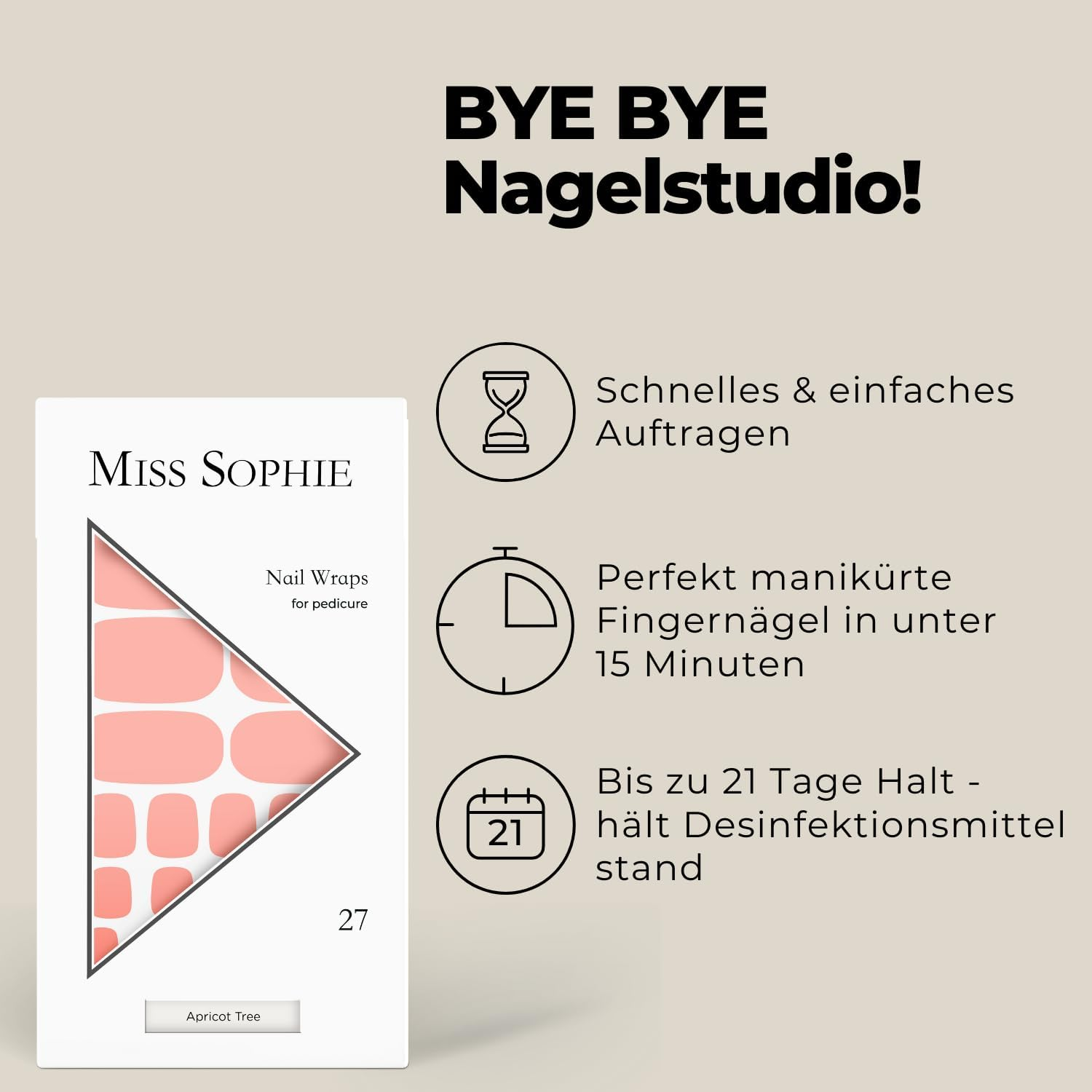 Miss Sophie Pedi Wraps - Apricot Tree Pedicure - Plain Apricot Nail Wraps for Pedicure - 27 Ultra Thin Self-Adhesive Long-Lasting Nail Foils image number 1